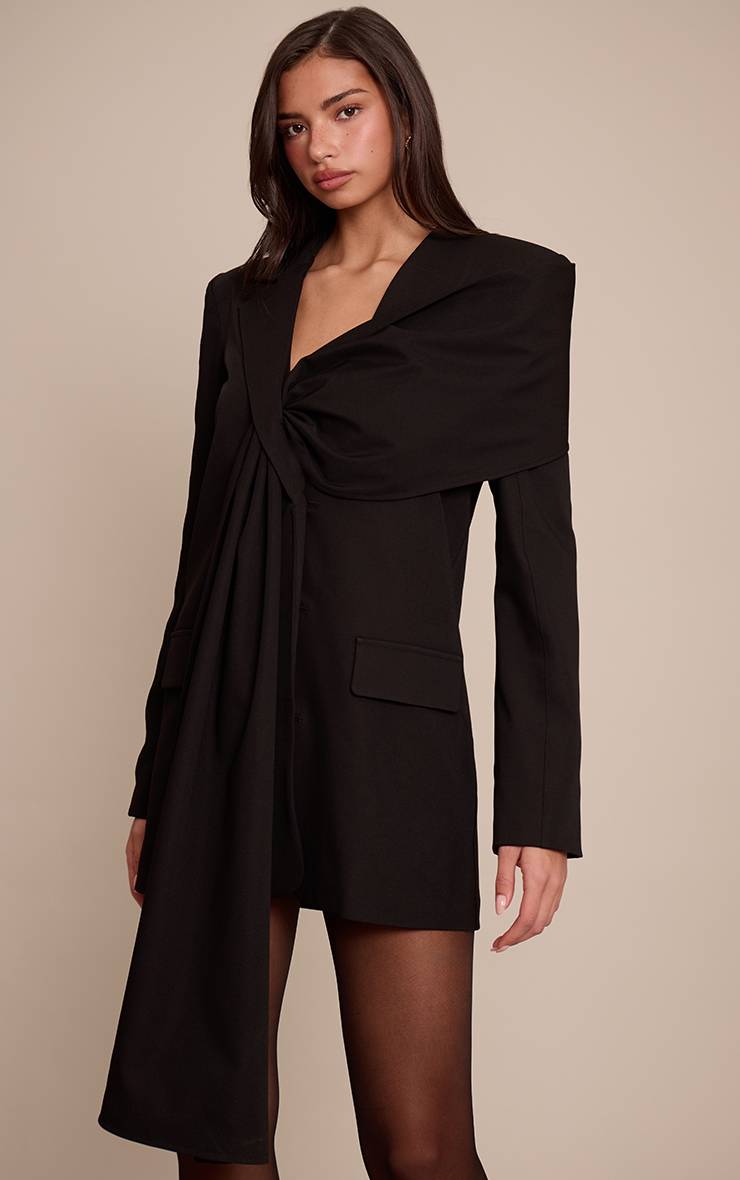 Noir Robe Blazer À Détail Foulard Tissé