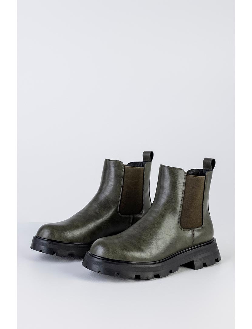 Khaki Green Leather Chelsea Boots