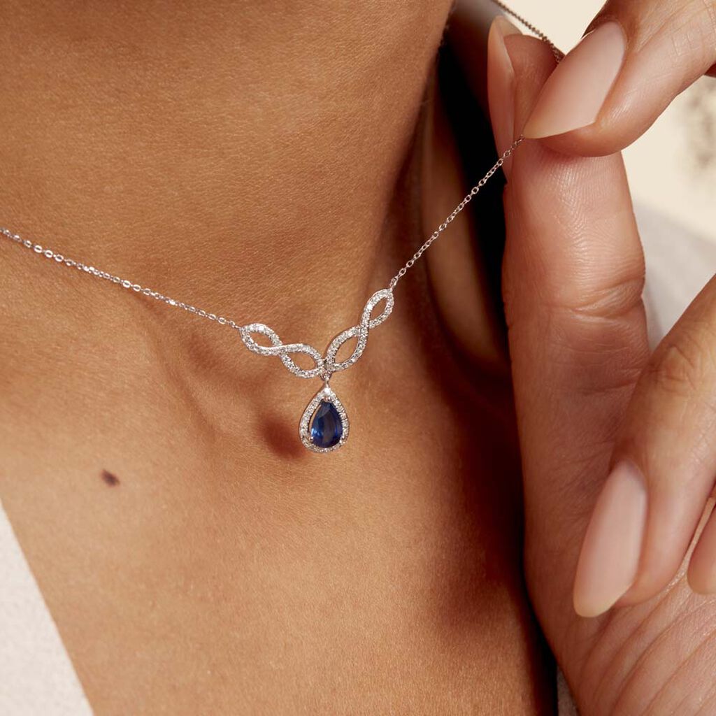 Collier Sissi Or Blanc Saphir Diamant