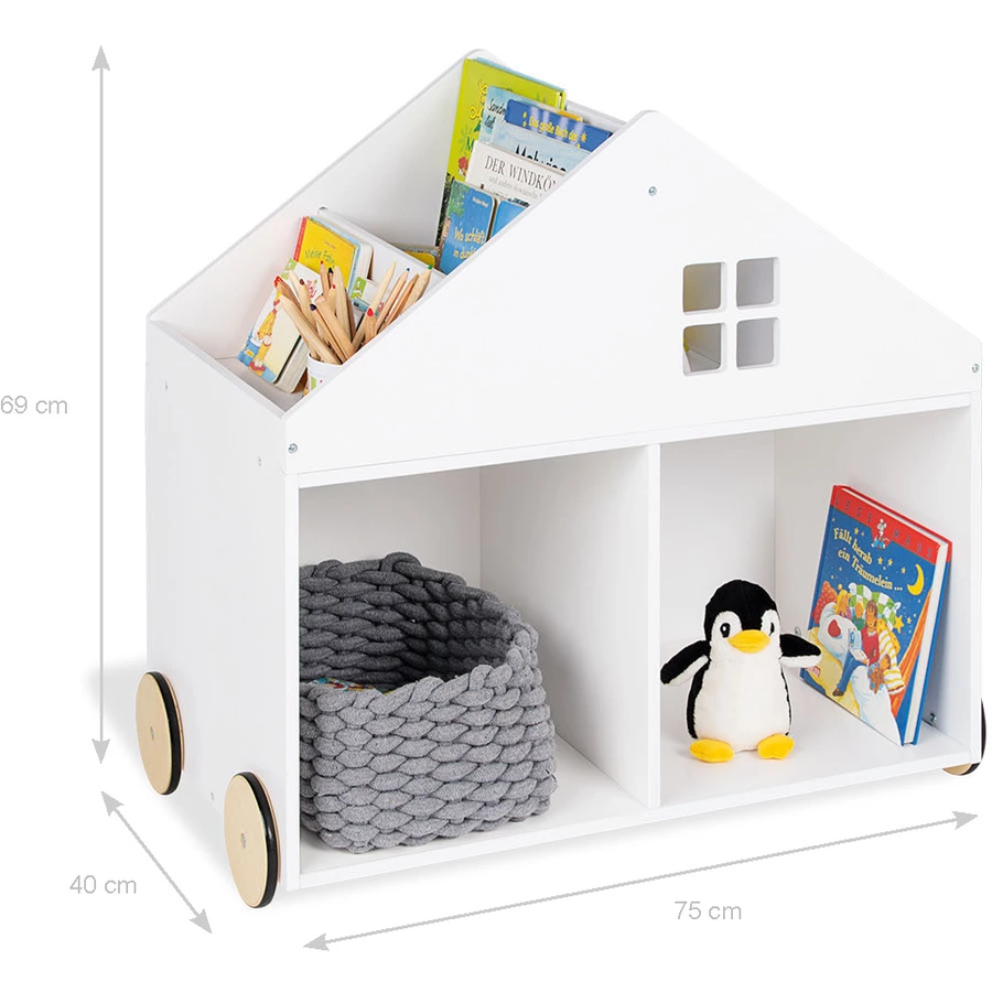 Pinolino Kinderbücherregal mit Rollen „Hus”, weiß