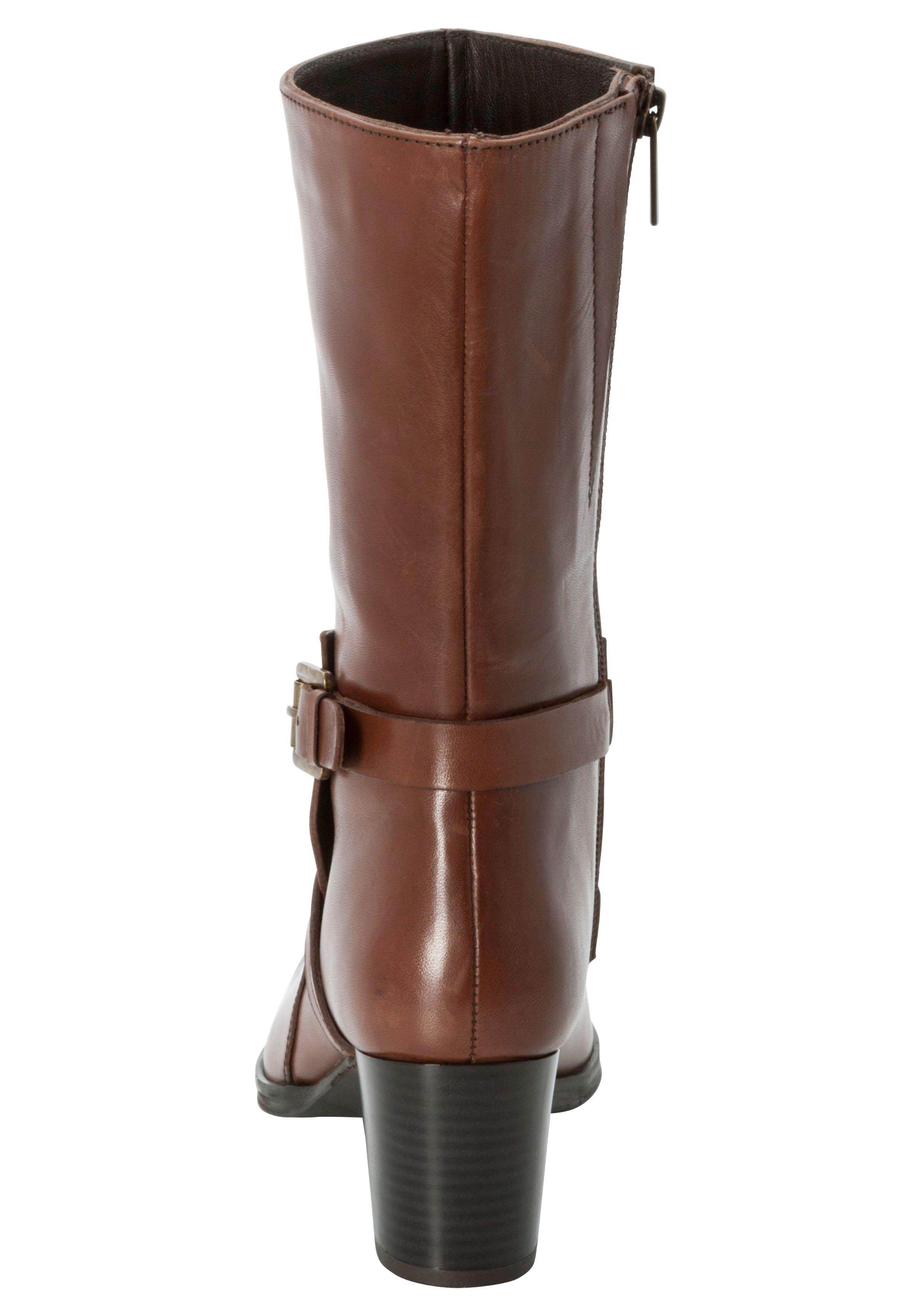 Stiefelette aus Leder mit Zierband und Schnalle