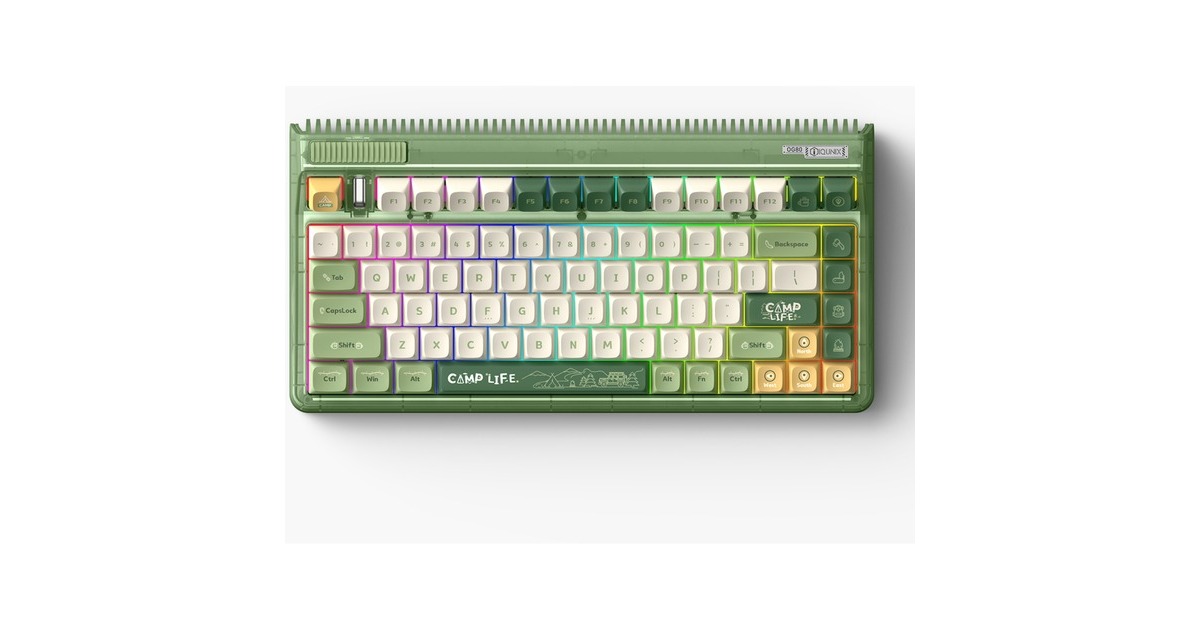IqunixOG80 Camping Wireless Mechanical Keyboard, gaming toetsenbord  (Groen/oranje, US lay-out, Cherry MX Red, RGB leds, 80% (TKL), Hot-swappable, PBT, 2.4GHz | Bluetooth 5.1 | USB-C)