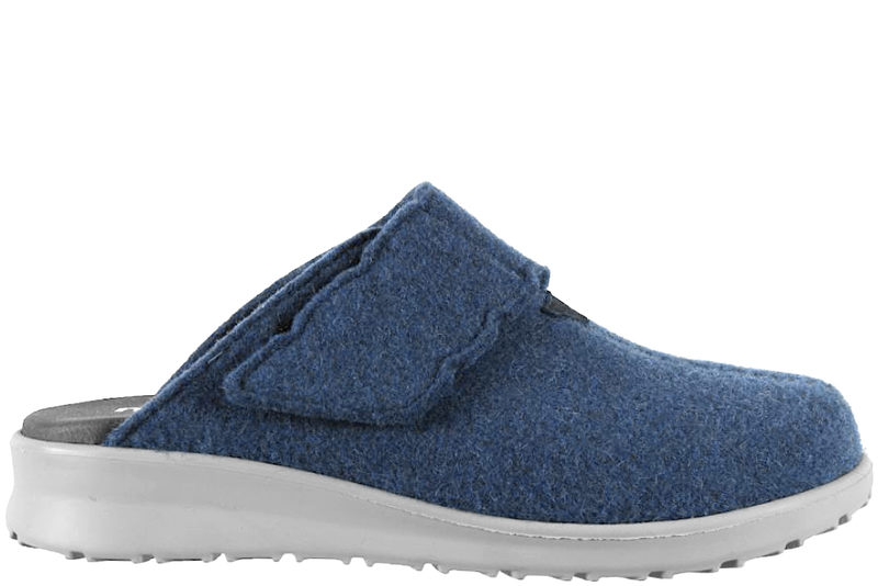 NEW FEET HJEMMESKO UDEN HÆLKAPPE I BLÅ ULDFILT