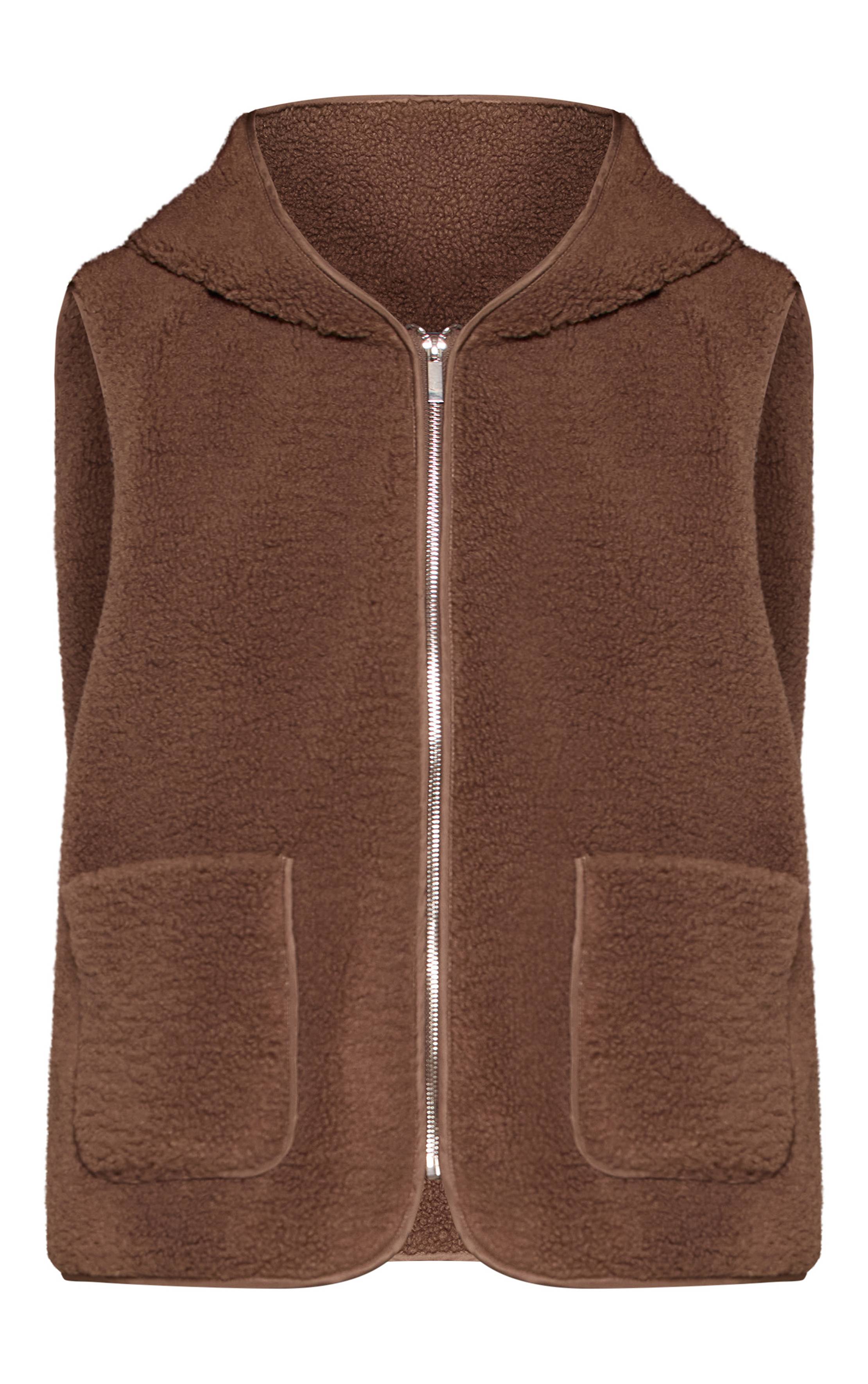 Marron Gilet Sans Manches Zippé En Synthétique Borg