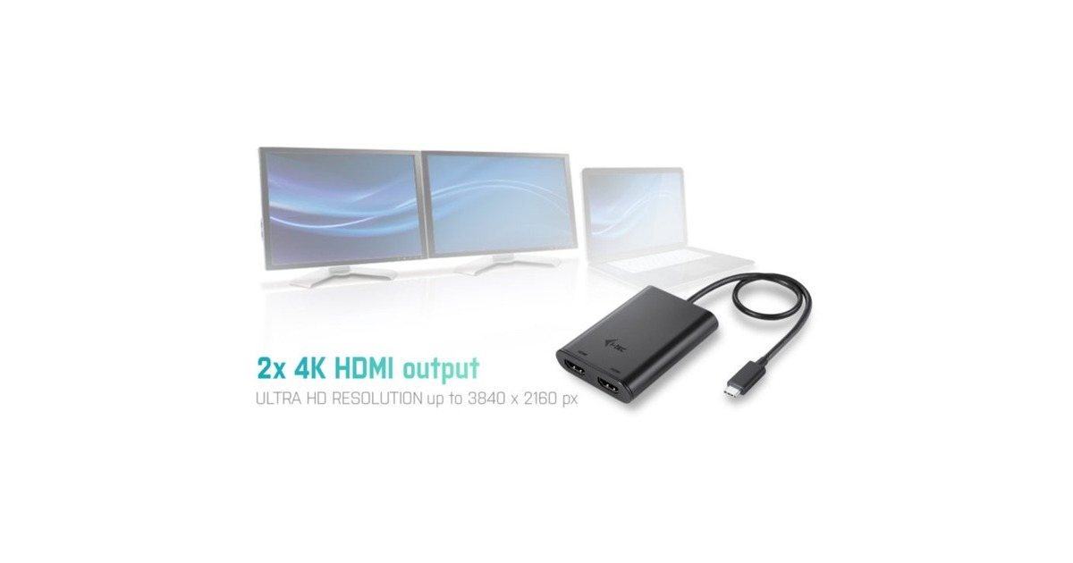 i-tecUSB-C > Dual HDMI adapter  (Zwart, 0,3 meter, 4K)