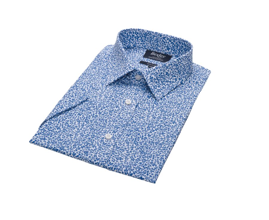 Chemise coton bleue imprimée fleurs blanches - FLAVIUS MC