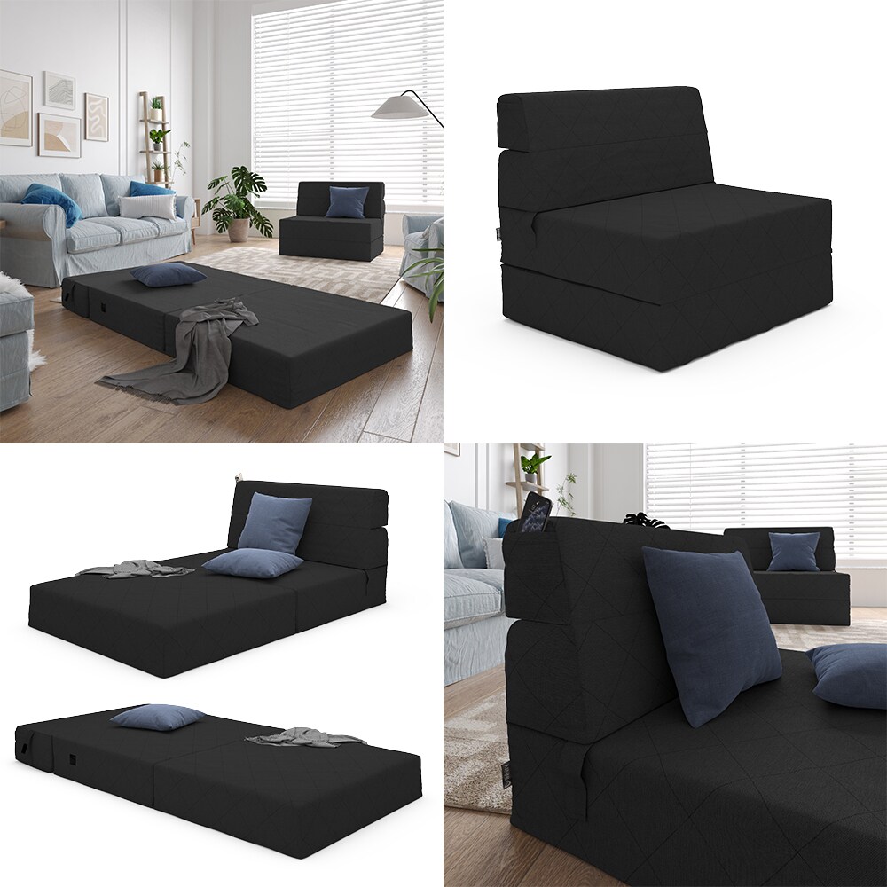 Vicco Sofa Lima Schwarz 100 cm mit Schlaffunktion