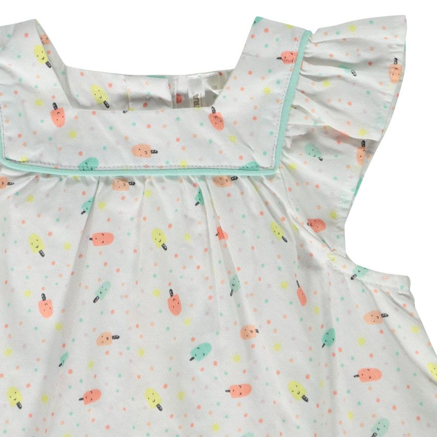 Ensemble tunique imprimé glaces et bloomer pour bébé fille - Blanc