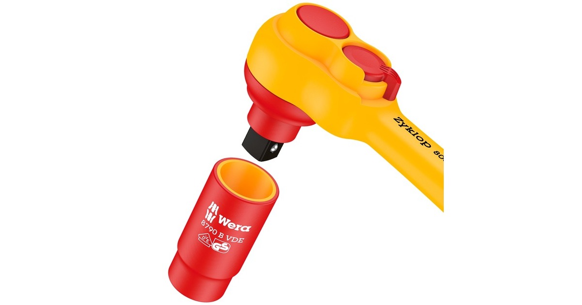 Wera8100 SB VDE 1 Zyklop ratelset gereedschapsset  (Rood/geel, 17-delig, geïsoleerd, voorzien van omschakelpal, 3/8