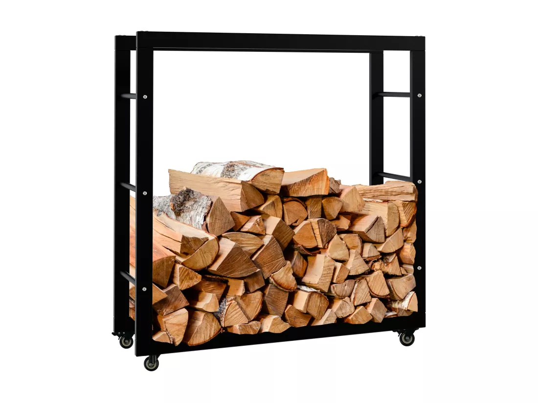 Etagère bois de cheminée - Métal - 25x80x80 cm - Noir - Keri