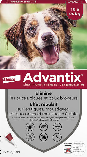 Advantix Chien Moyen Anti-Puces Et Anti-Tiques 10-25kg 6 Pipettes
