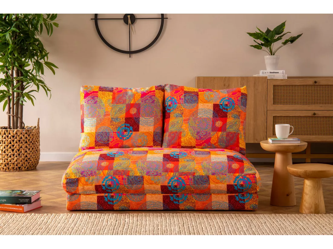 Grand fauteuil convertible 2 places multipositions patchwork Talya 120cm