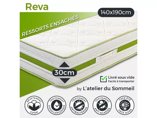 REVA - Matelas 140x190 cm Mousse haute résilience Soutien ferme Ep.30cm