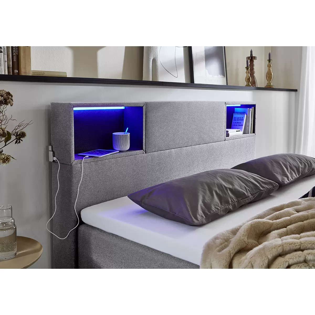 Boxspringbett Caja 160x200 Hellgrau