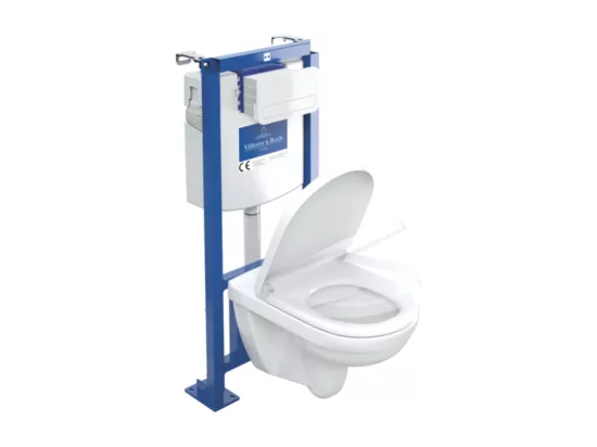 Pack WC suspendu sans bride VILLEROY ET BOCH O.novo + abattant + plaque blanche + bâti