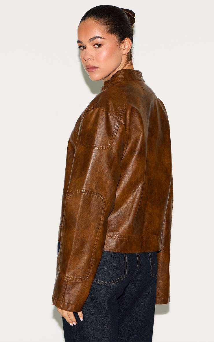 Chocolat Veste De Motard Oversize En Synthétique Effet Délavé
