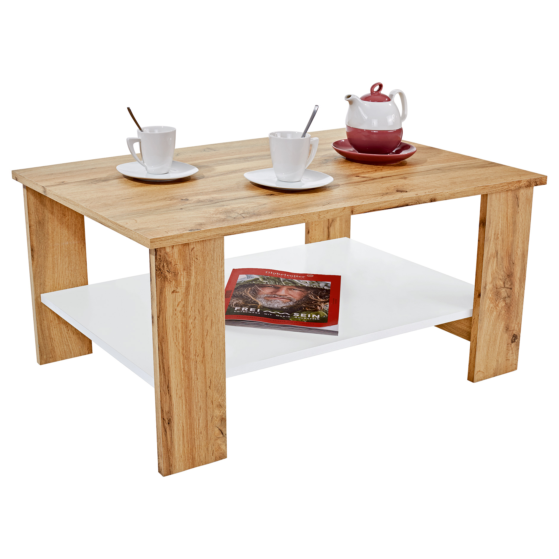 Couchtisch - Artisan Eiche Nachbildung - weiß - 90 cm breit