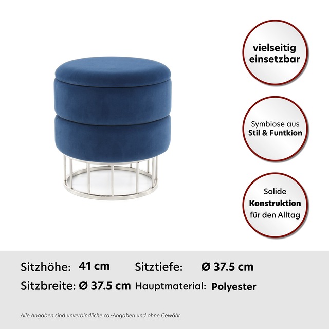 Kayoom Stauraumhocker »Hocker Zero 525, Sitzhocker mit Komfort,runde, moderne Form« 1 Stk. tlg. glamourös, elegant, mit Stauraum, Bezug aus samtweichem Stoff