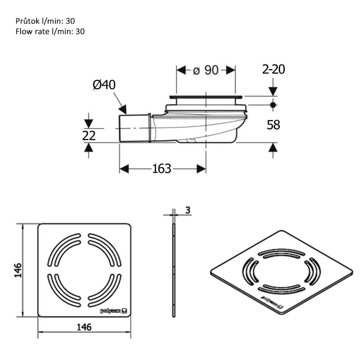 Polysan Flexia Geberit douchebakafvoer 90mm RVS