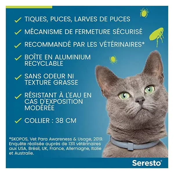 Coleira Seresto contra pulgas e carrapatos para gatos (1 unidade)