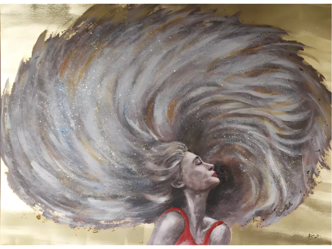 Tableau peinture femme cheveux au vent 120 x 90 cm - WEELNESS