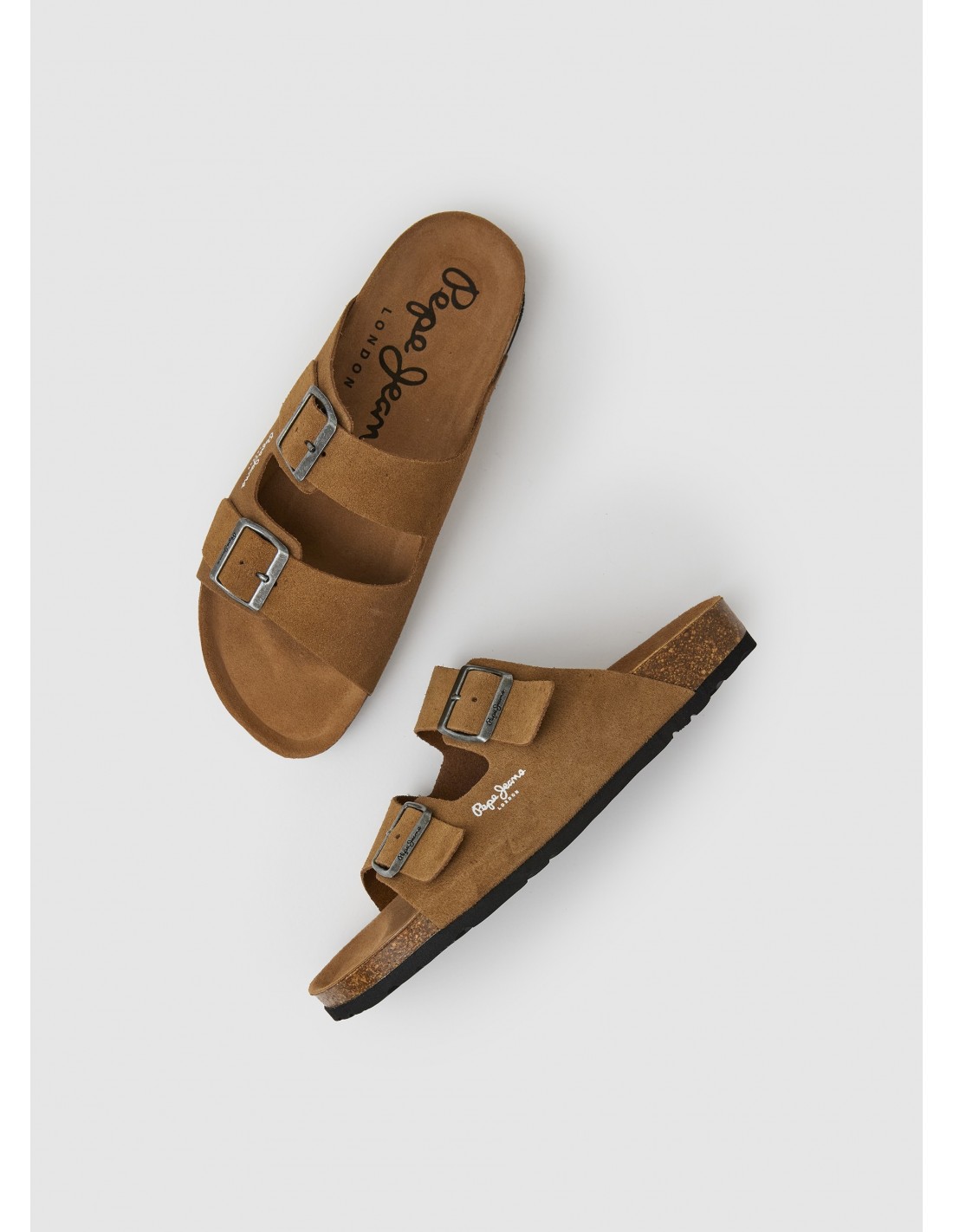 pepe jeans sandales homme bio daim marron camel