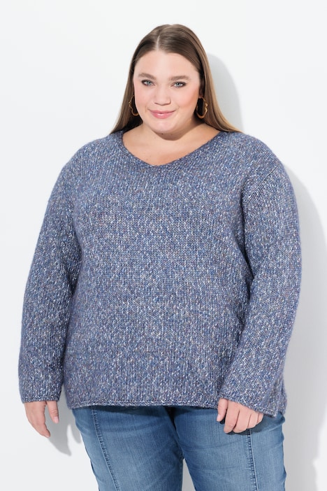 Pullover, melierter Feinstrick, V-Ausschnitt, Langarm
