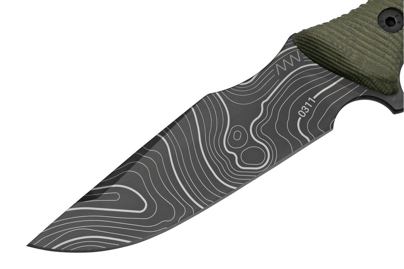 ANV Knives M311 SPELTER DLC Topo Elmax, Olive Micarta Handle, Black Kydex Sheath, survivalmes