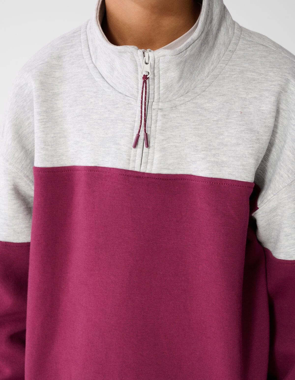 Sporty Zip Sweater Grijs/Donkerrood