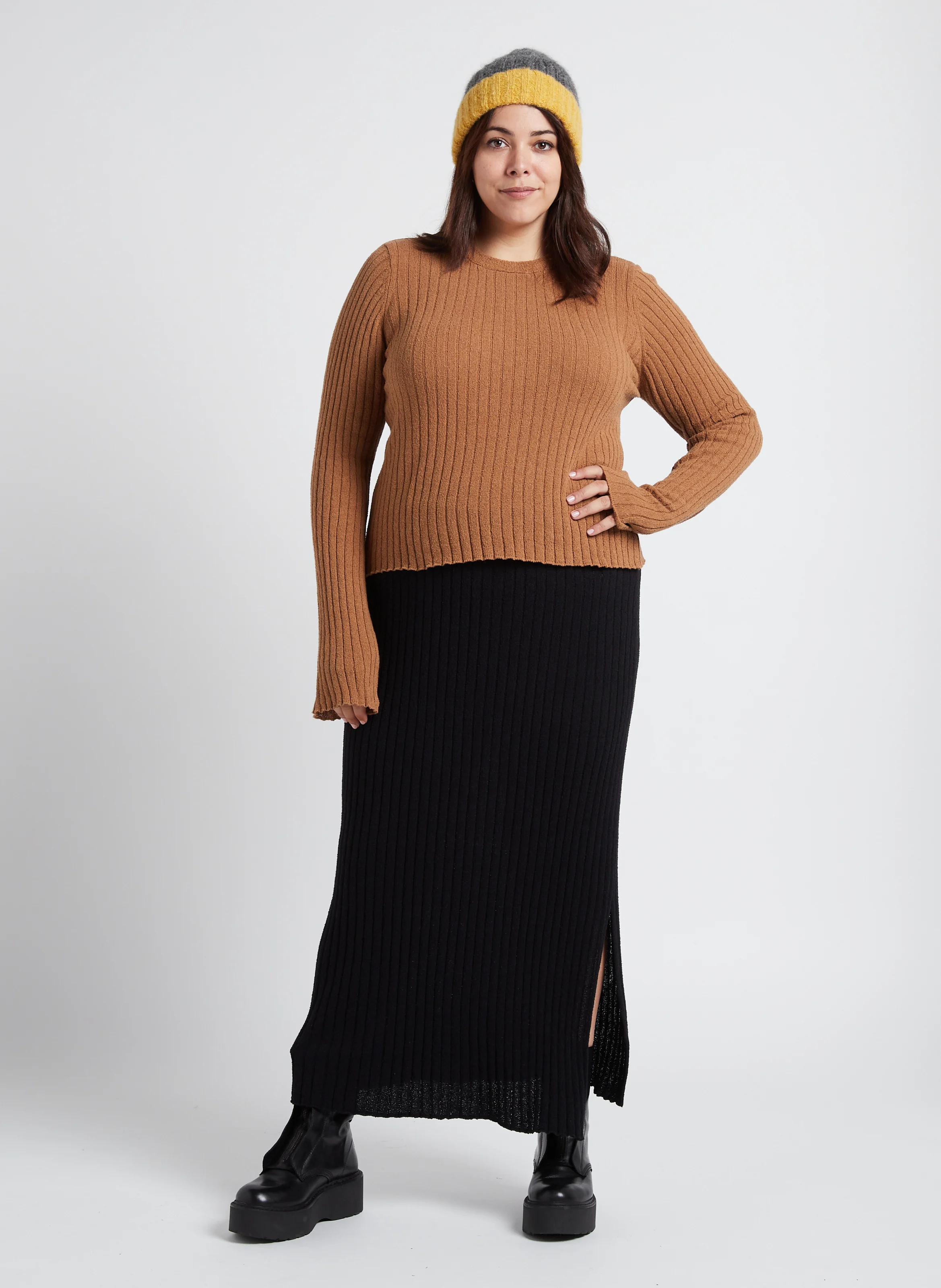 Jupe midi en coton mélangé | Noir