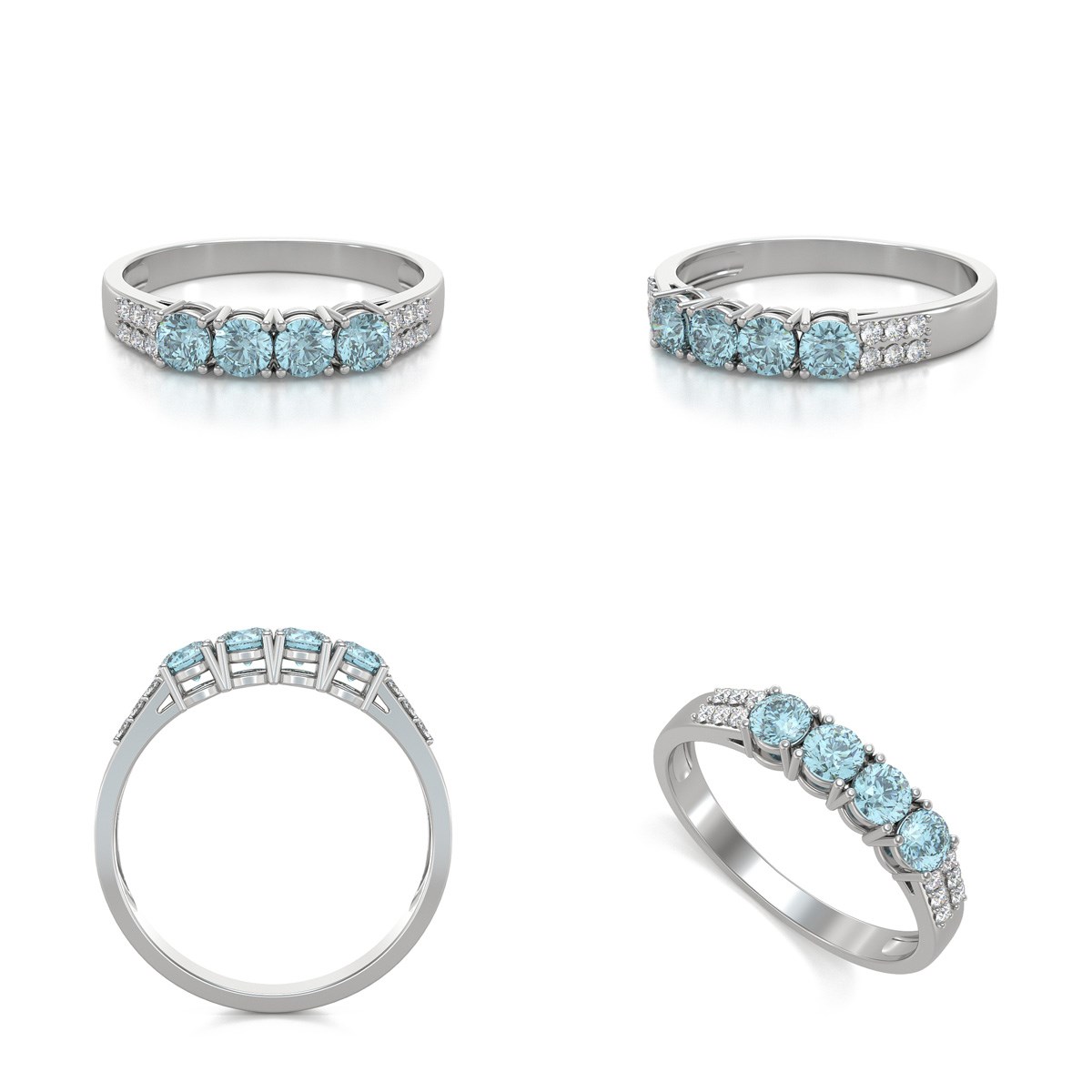 Bague ADEN Or 585 Blanc Aigue-Marine et diamants 2.382grs