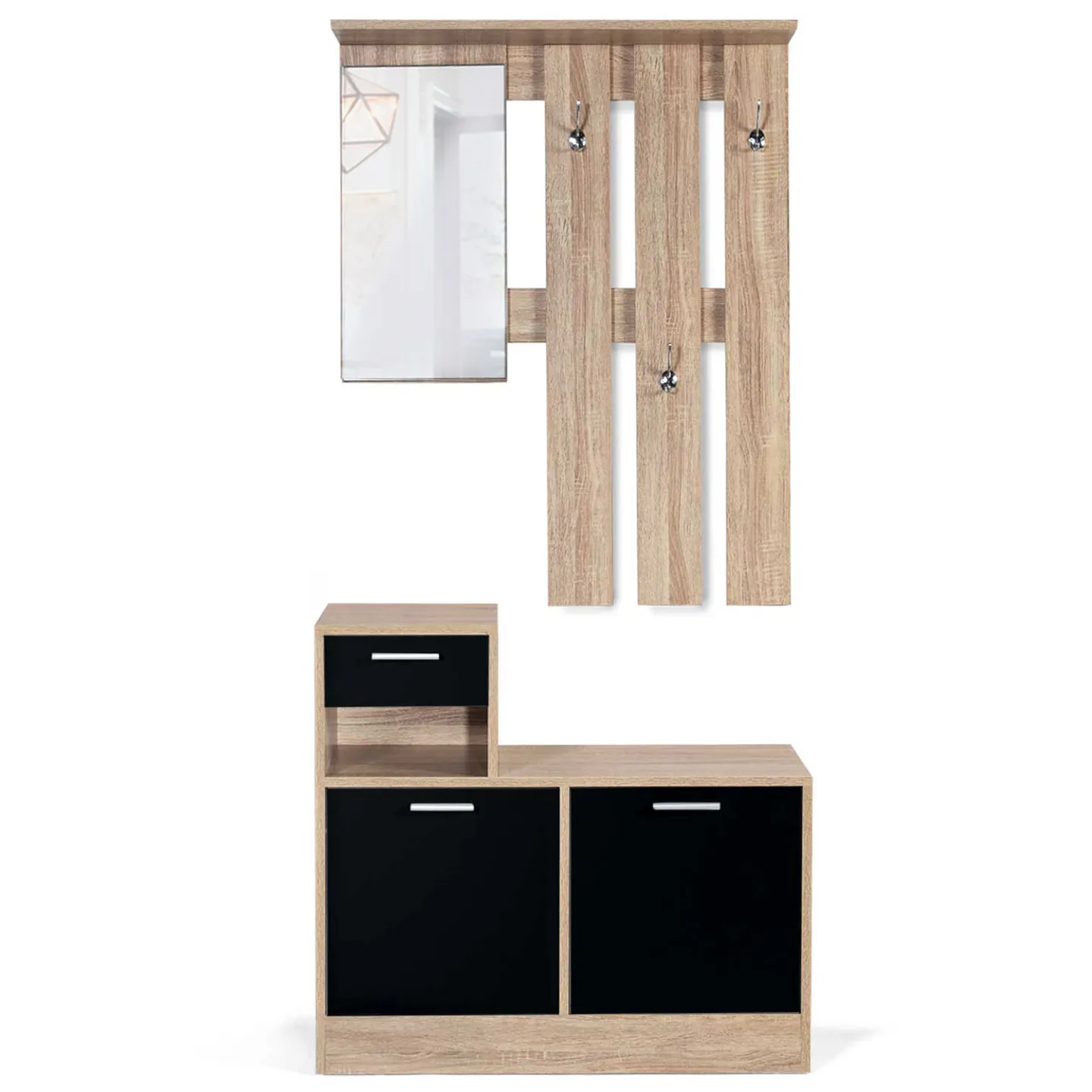 Vestiaire d'entrée avec miroir PAULIN design hêtre portes noires