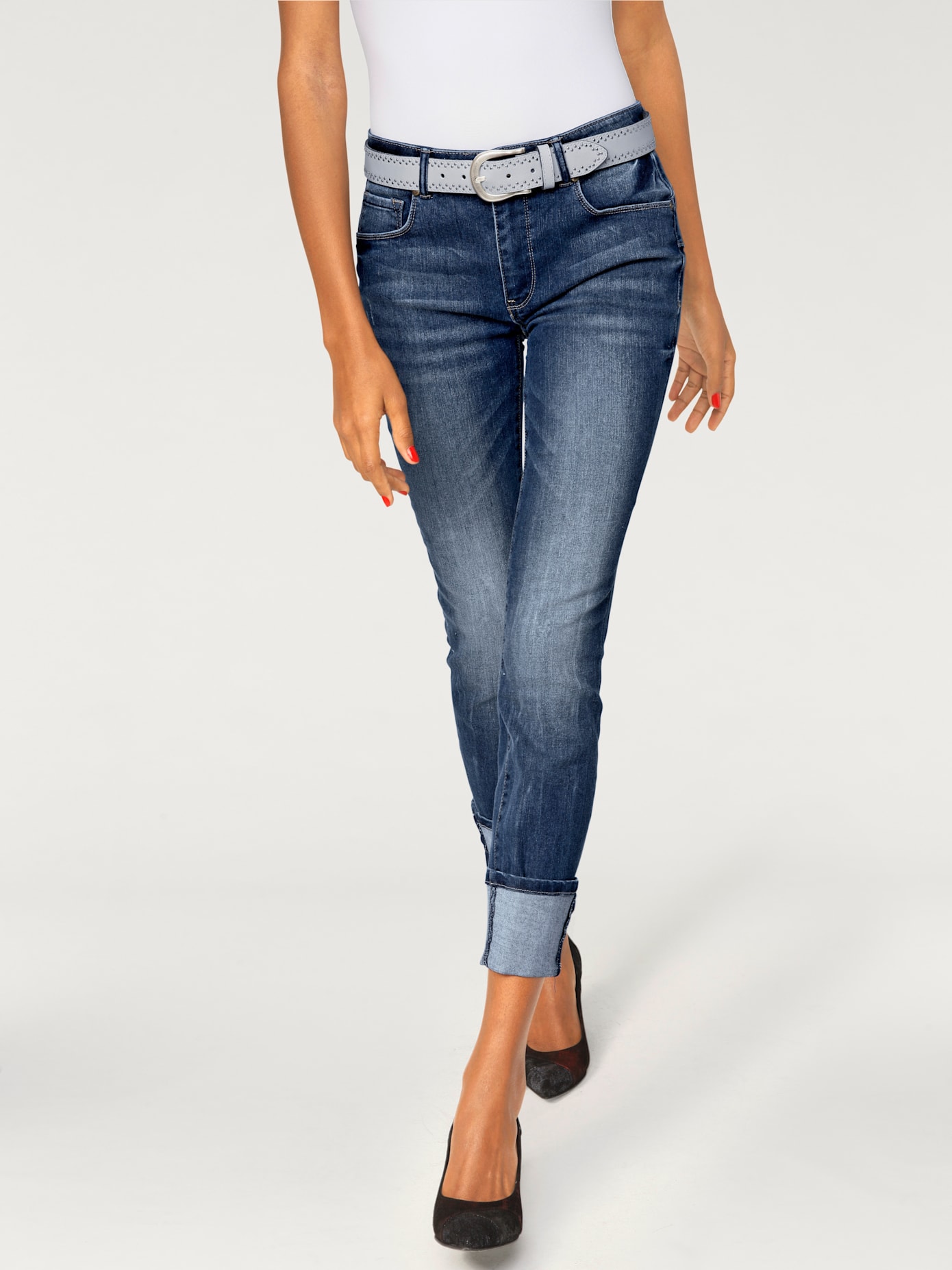 Jeans effet ventre plat longueur 7/8