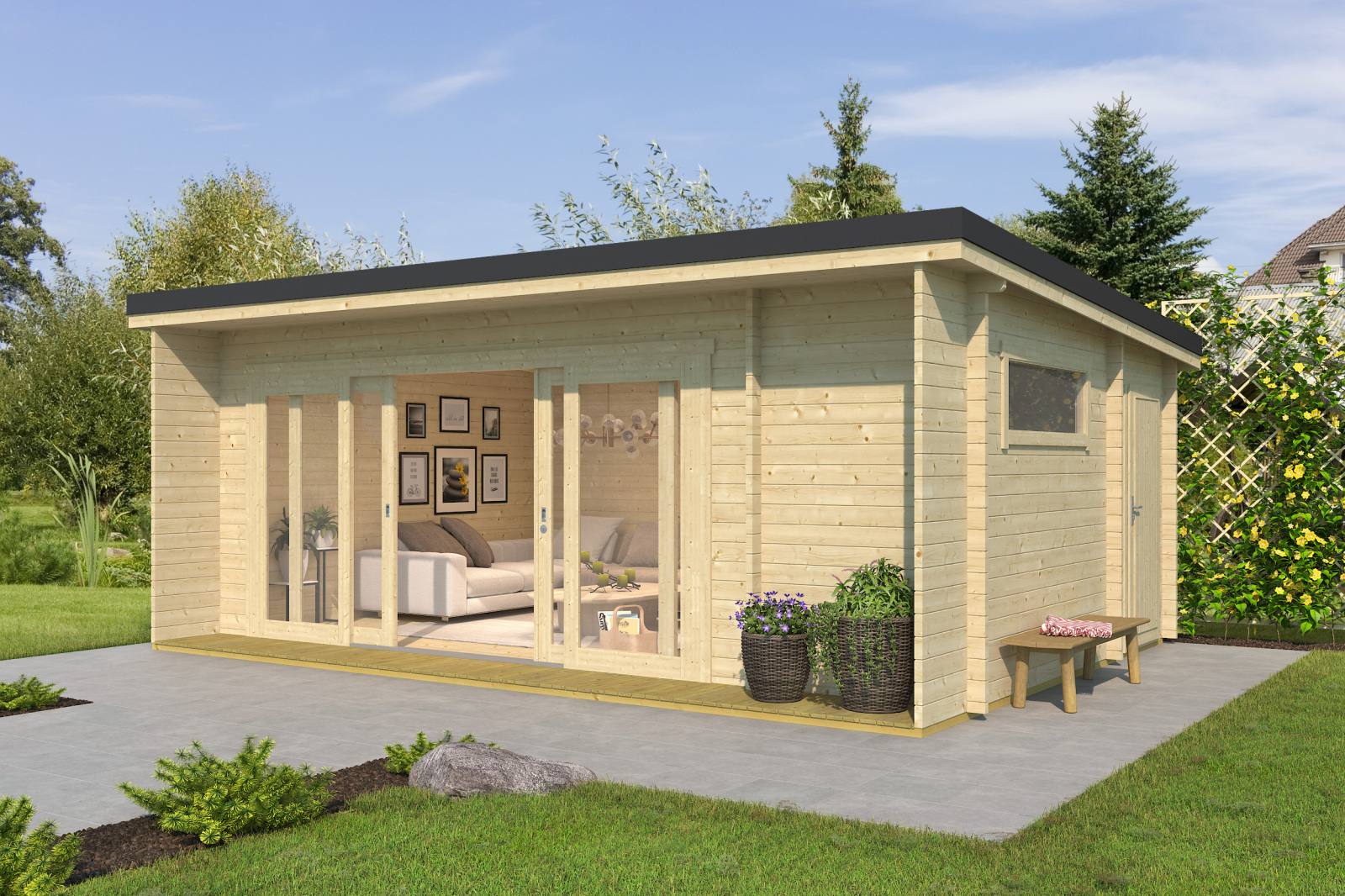 Gartenhaus JAVA - naturbelassen - Fichte massiv - 608x390 cm