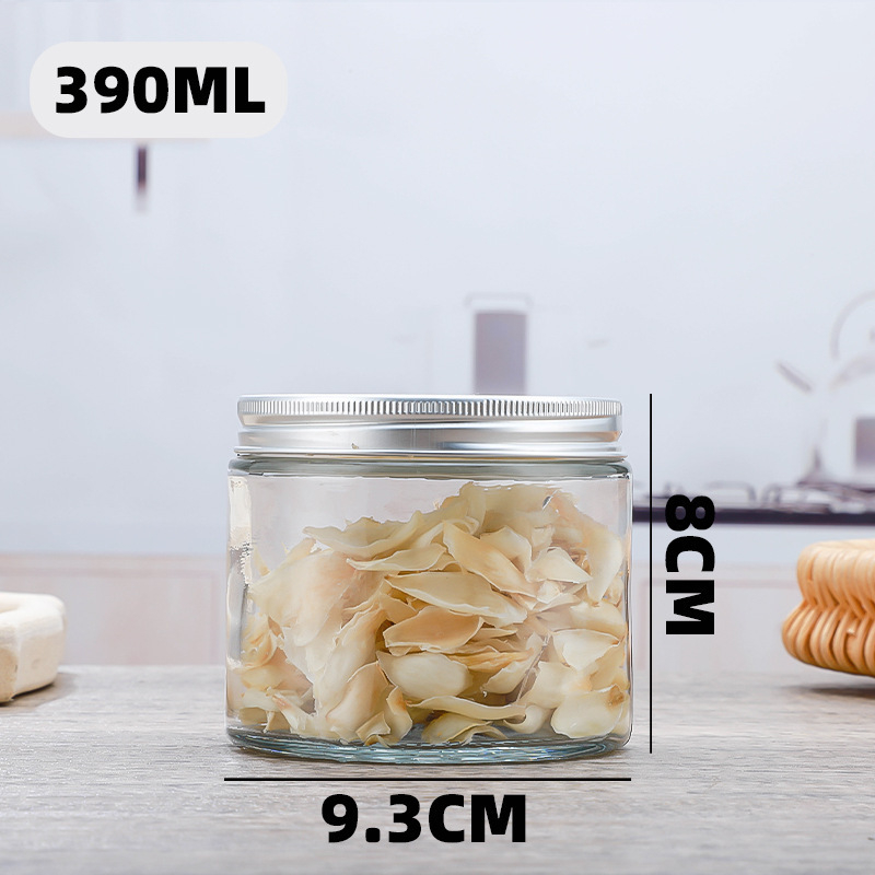 (390ml) Vorrats Glas Aufbewahrungs Behälter inkl. Aluminium Deckel für Snacks / Süssigkeiten / Wattepads / Kosmetik