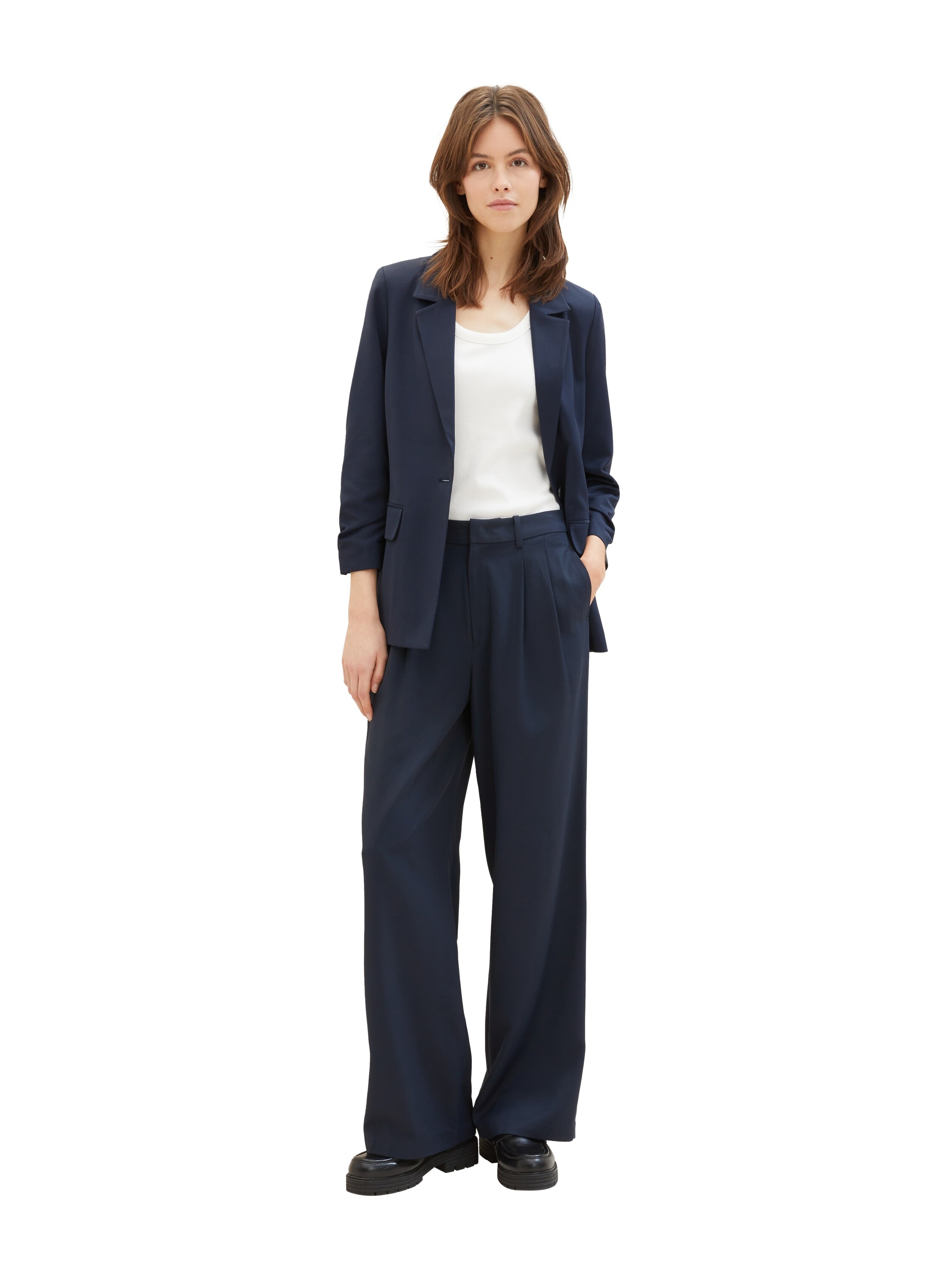 TOM TAILOR Denim Kurzblazer , mit gerafften Ärmeln und fliessender Viskose