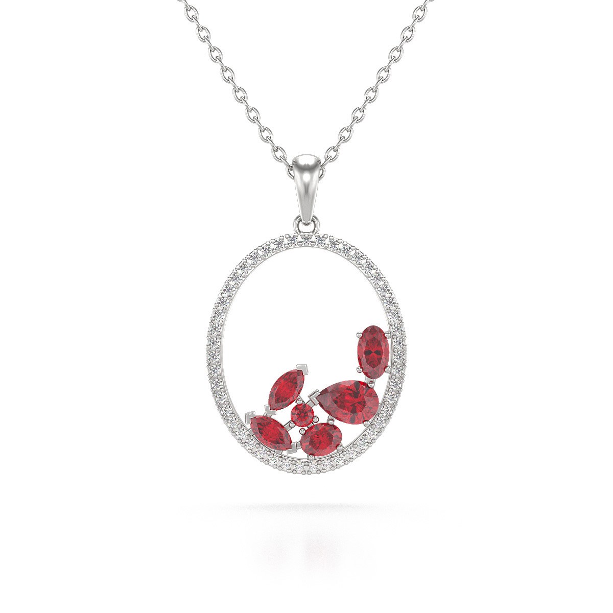 Pendentif Or Blanc 750 & Rubis | Diamants & Chaine Inclus - Aden