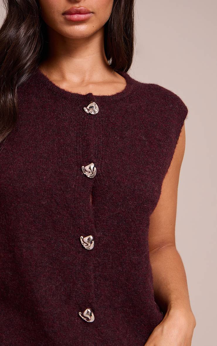Rouge Bordeaux Gilet Tricoté Boutonné Petite Taille
