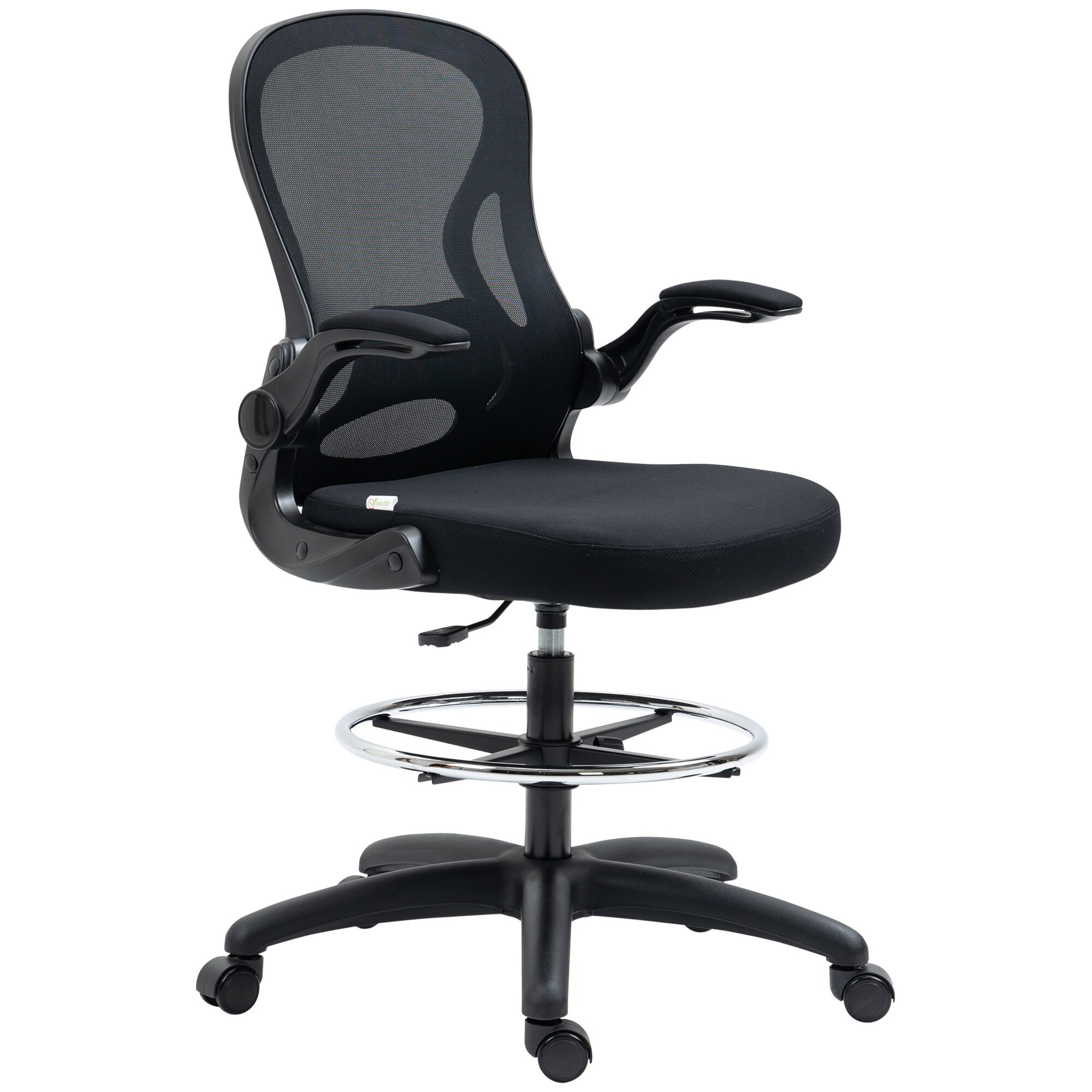 Vinsetto Bürostuhl ideal für Sitz und Stehplätze mit Armlehnen schwarz 59L x 65B x 110-130H cm