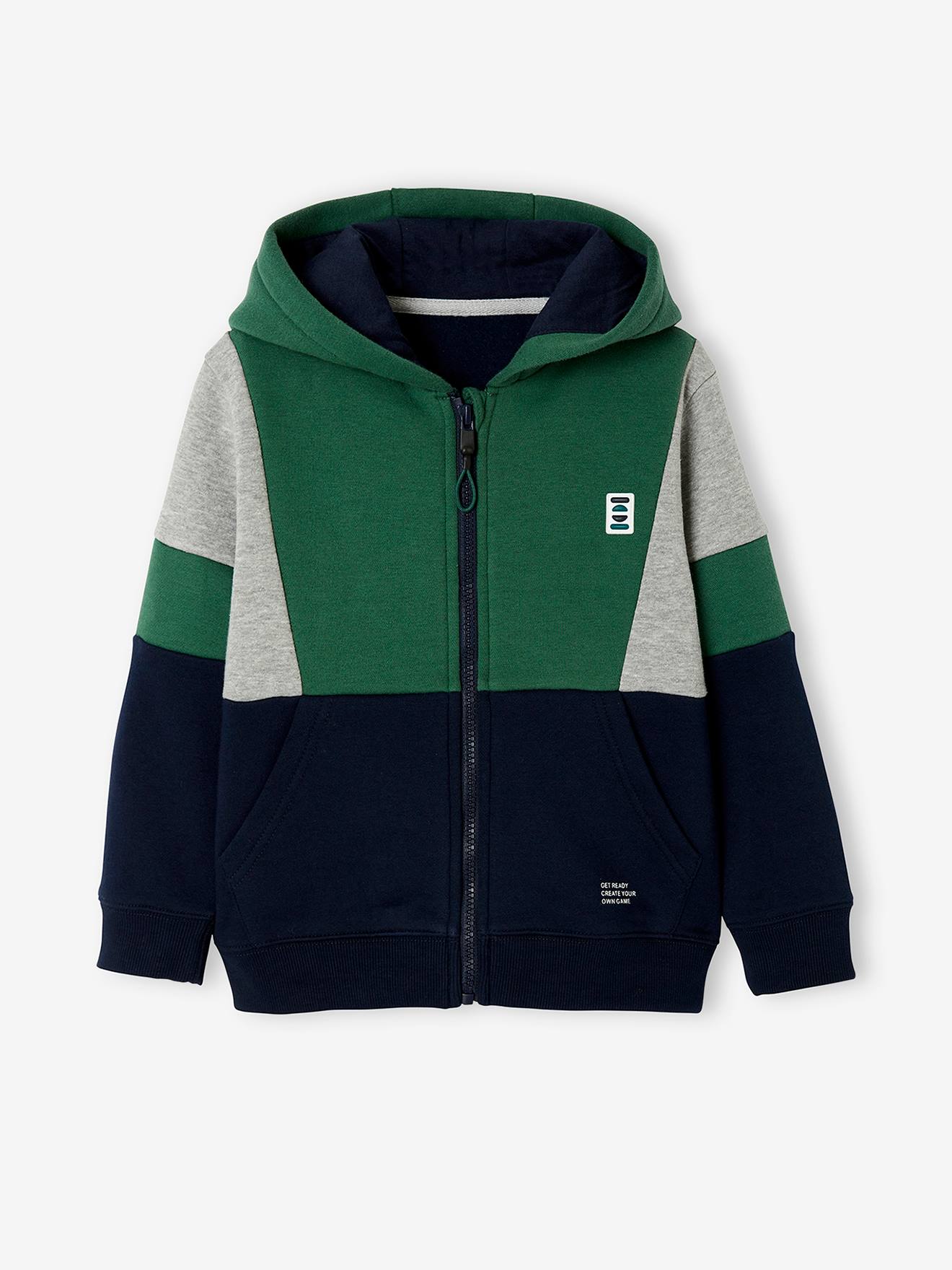 Moletom preto esportivo com zíper e blocos de cores para meninos