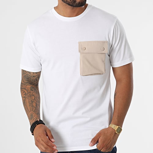 Tee Shirt Poche T8815 Blanc Beige