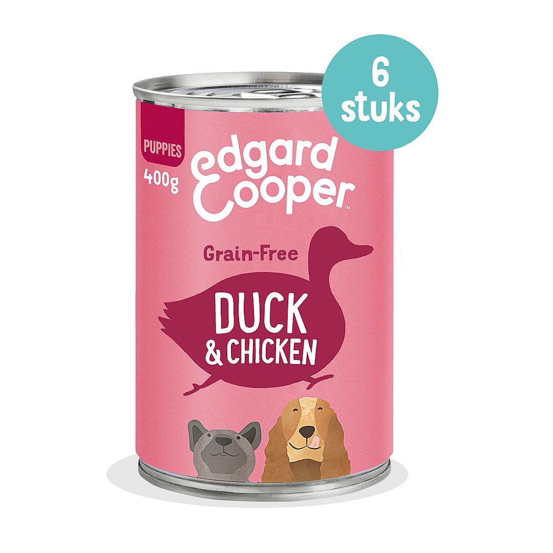 Edgard & Cooper Puppy Blikjes Eend en Kip 6 x 400 gram