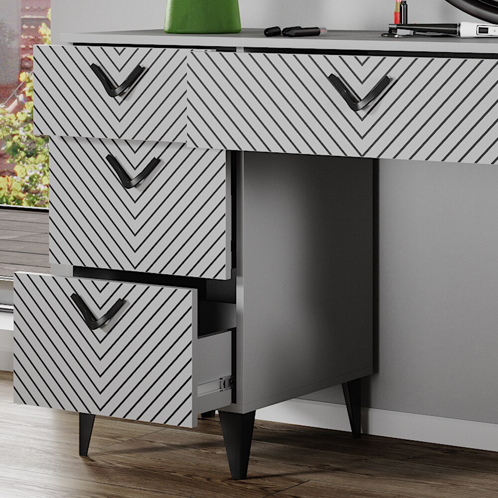 Vicco Schminktisch Anett Grau, 150 x 78 cm, Frisiertisch, 7 Schubladen, Siebdruck