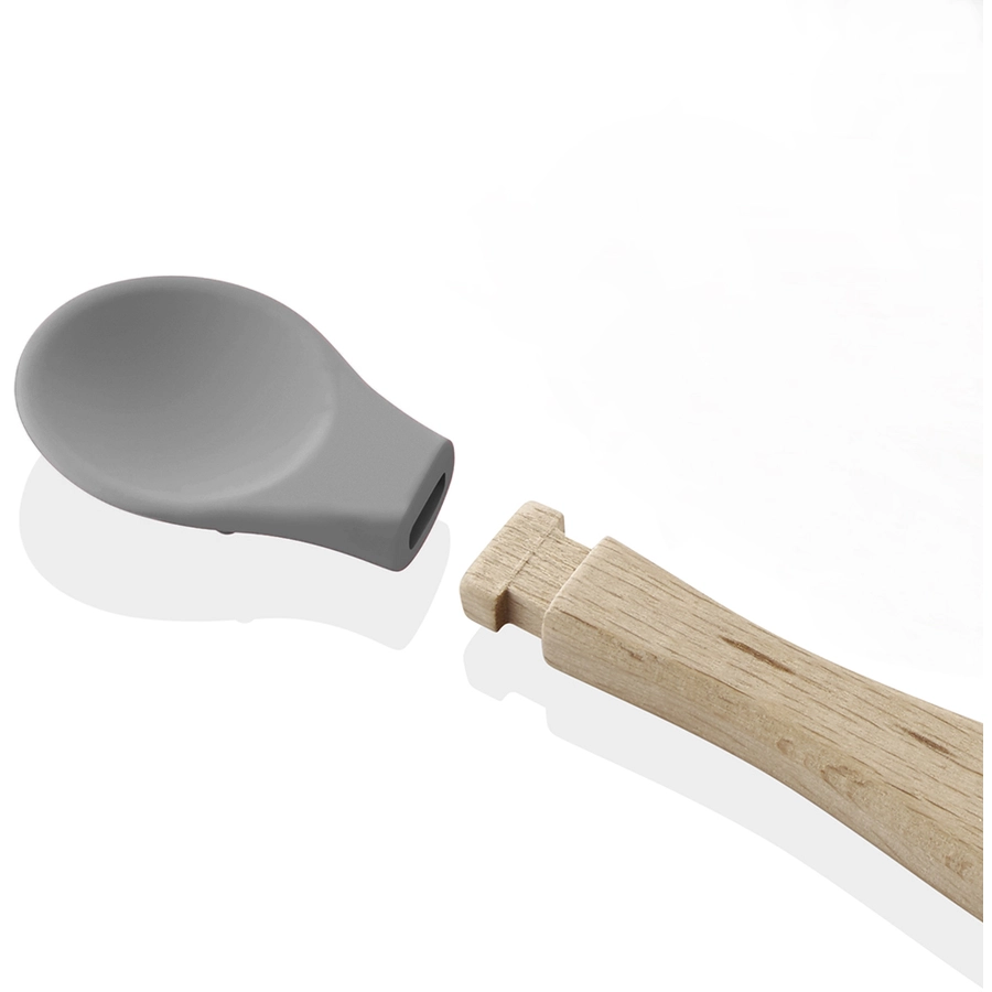 babyJem Löffel aus Silikon mit Holzgriff, grau