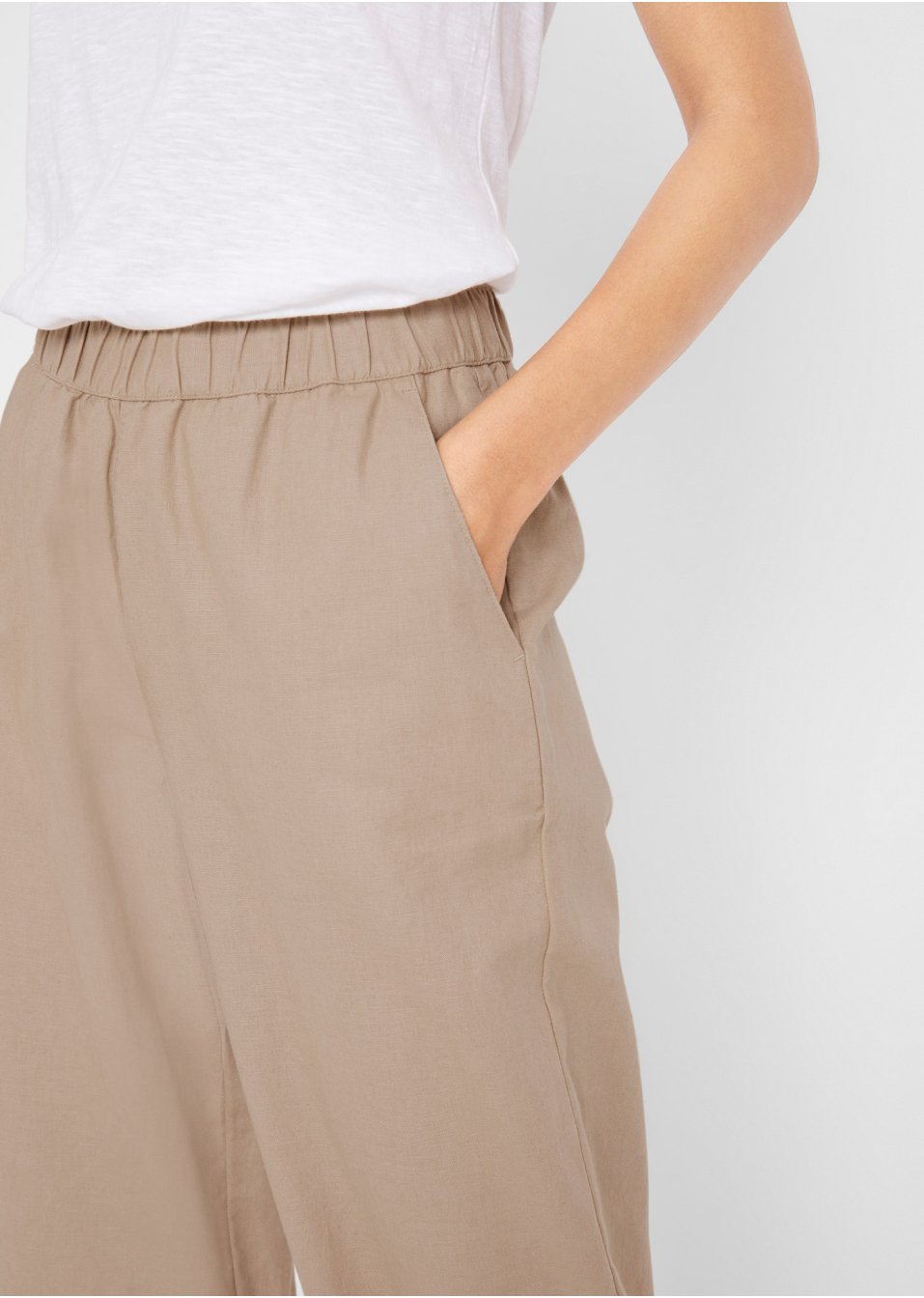 Pantalon en lin majoritaire, longueur cheville et taille confortable, Loose Fit