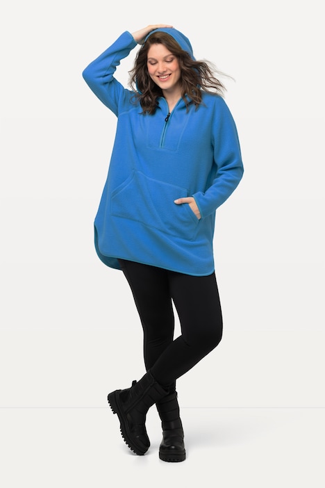 Long-Teddy-Fleecepullover, Kapuze, Zipper, Langarm