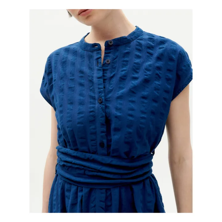 Thinking Mu Robe Gretel Seersucker Coton Bio | Bleu marine