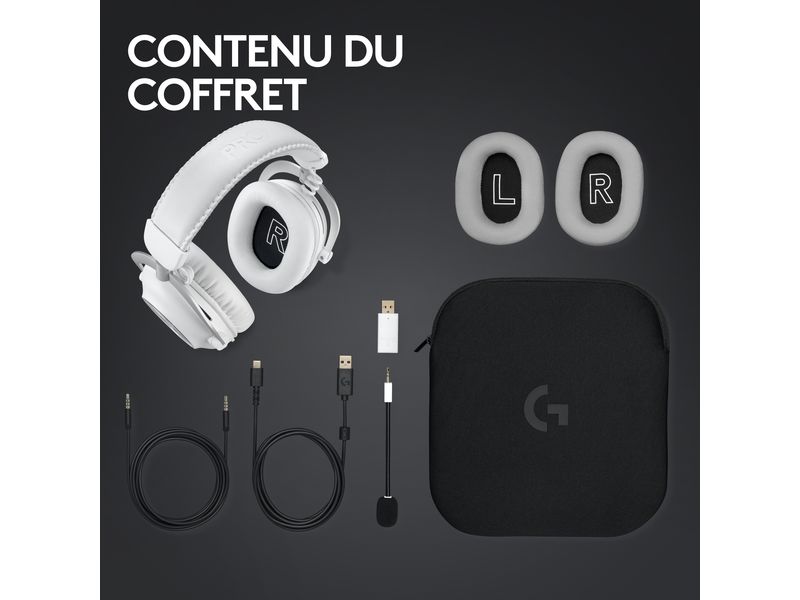 Logitech Headset G Pro X 2 Wireless Lightspeed Gaming Weiss Kabelloses Over-Ear-Headset mit Surround-Sound und weichem Ohrpolster