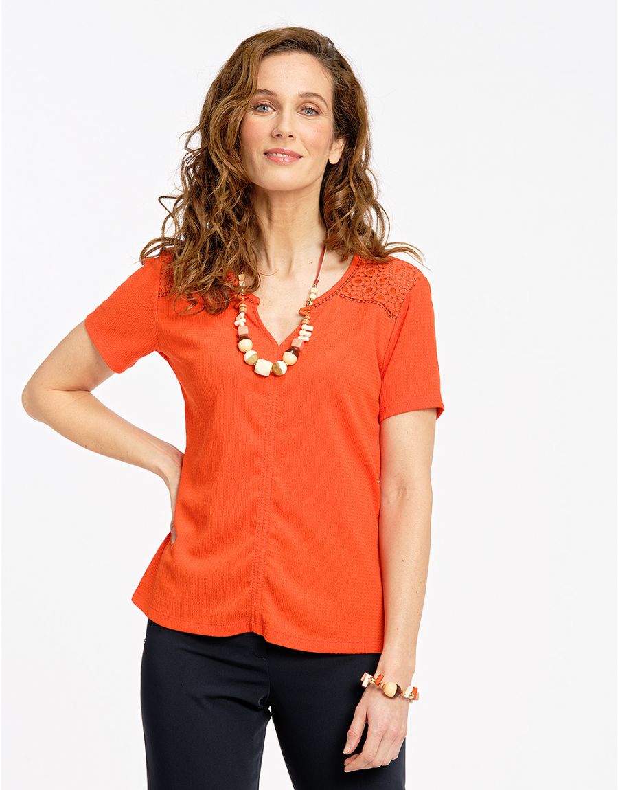 Blouse orange dentelle