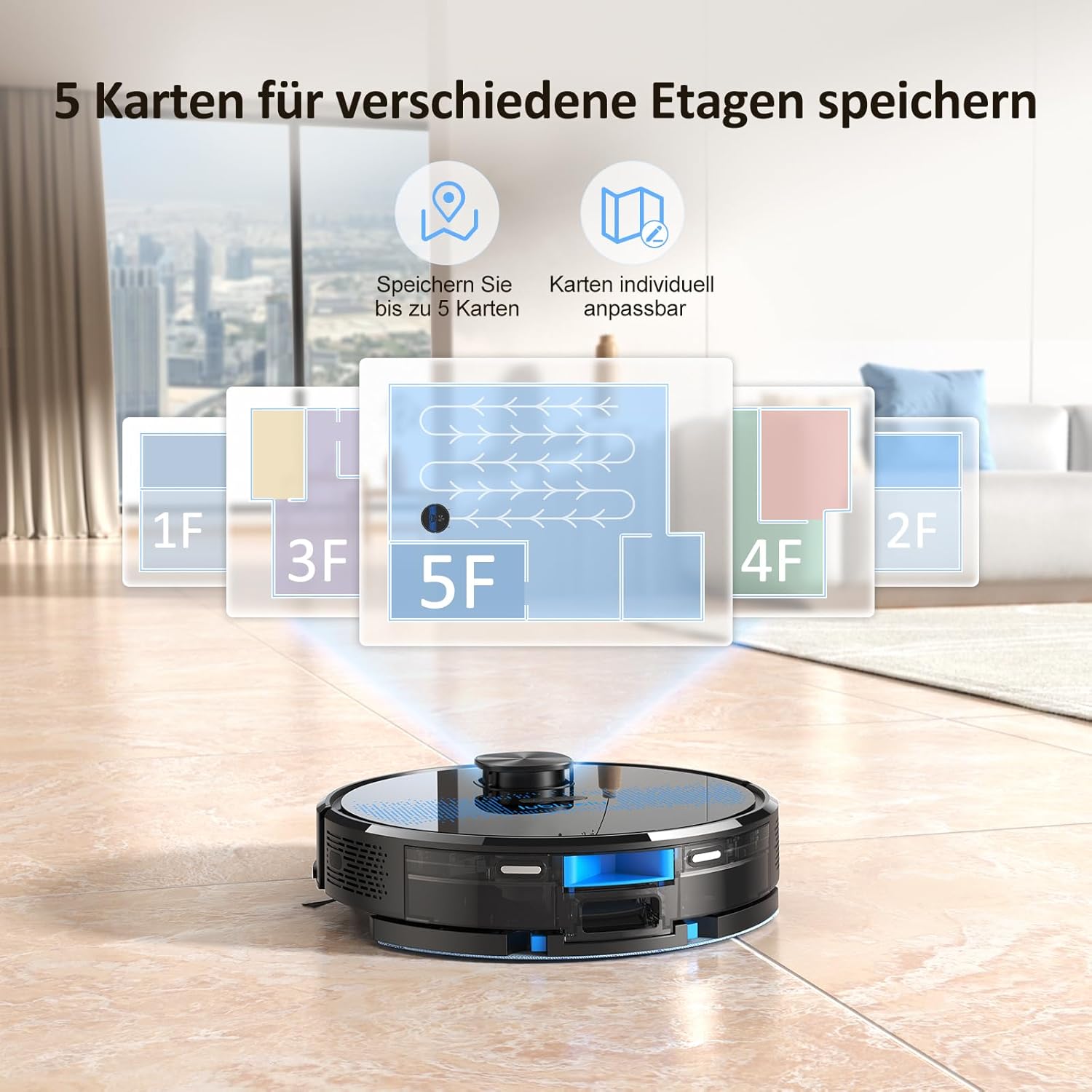 Lubluelu Saugroboter mit Wischfunktion 3-1, 4500Pa Staubsauger Roboter Lasernavigation mit 5 Karten, 55 dB Roboterstaubsauger mit APP, Saug und Wischroboter für Tierhaare, Teppiche, Hartböden, (SL60D)